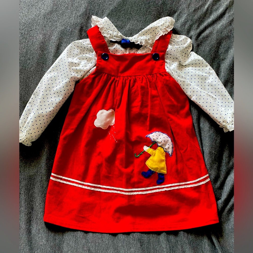 Vintage Girls Corduroy Ruffle Dress
